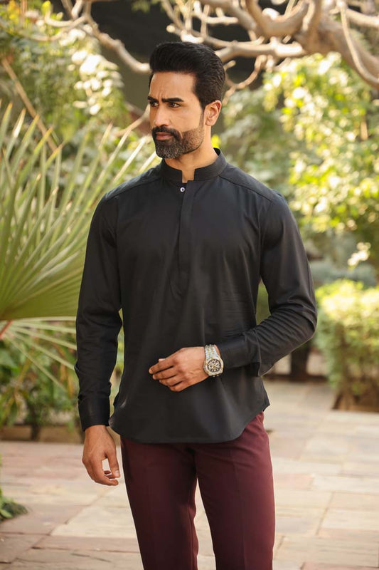 Black Signature Corded Kurta Shirt