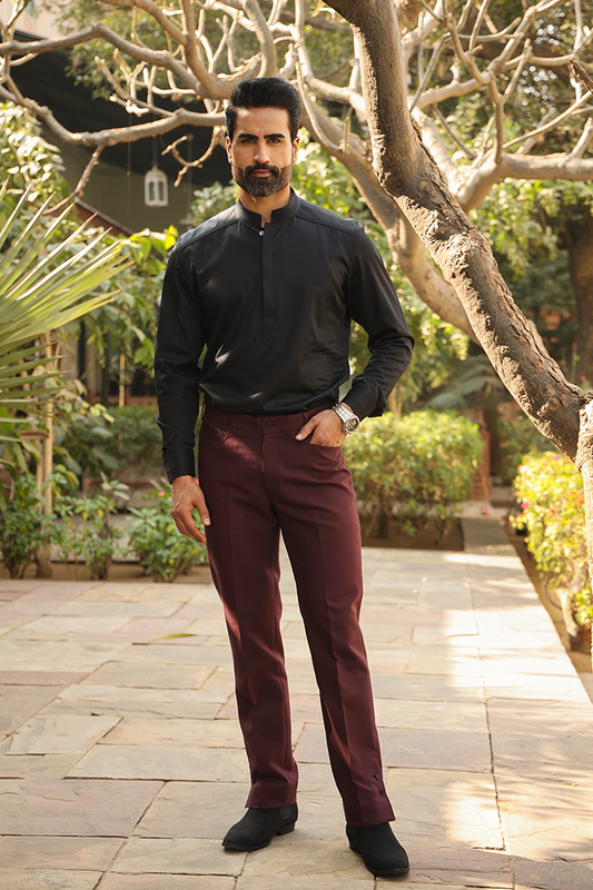 Wine Signature Buttoned Bottom Cotton Jeans