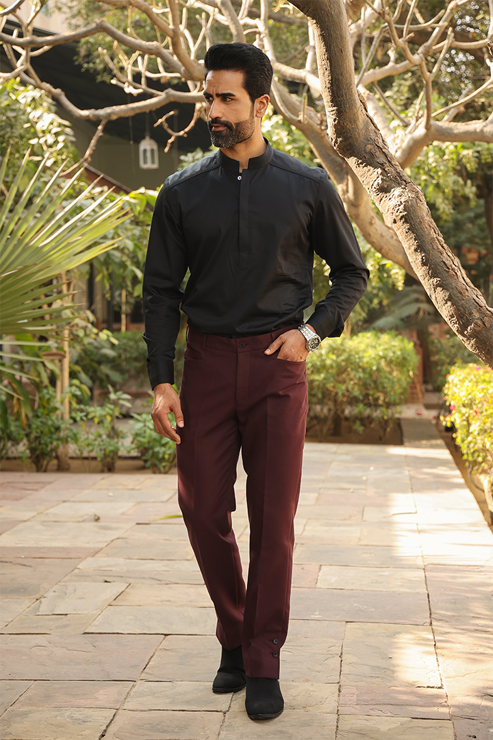 Wine Signature Buttoned Bottom Cotton Jeans