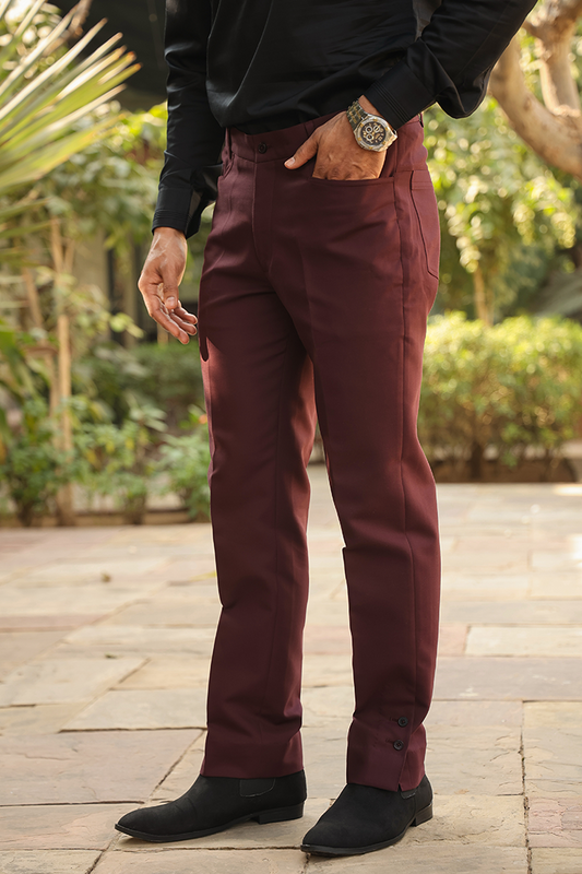 Wine Signature Buttoned Bottom Cotton Jeans