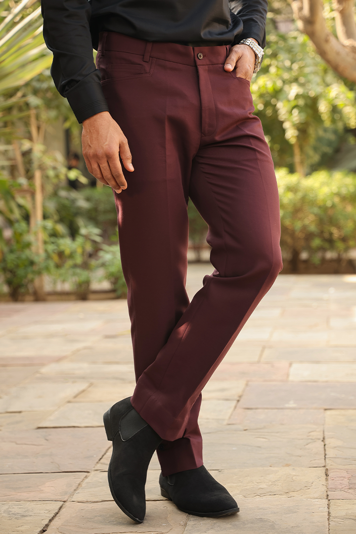 Wine Signature Buttoned Bottom Cotton Jeans