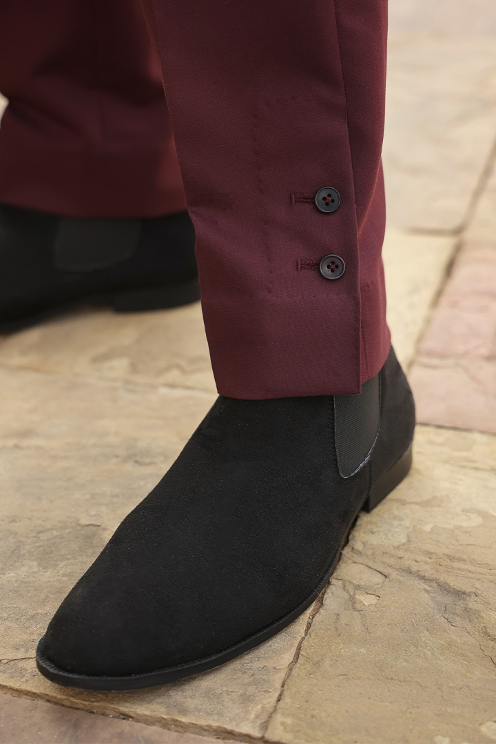 Wine Signature Buttoned Bottom Cotton Jeans