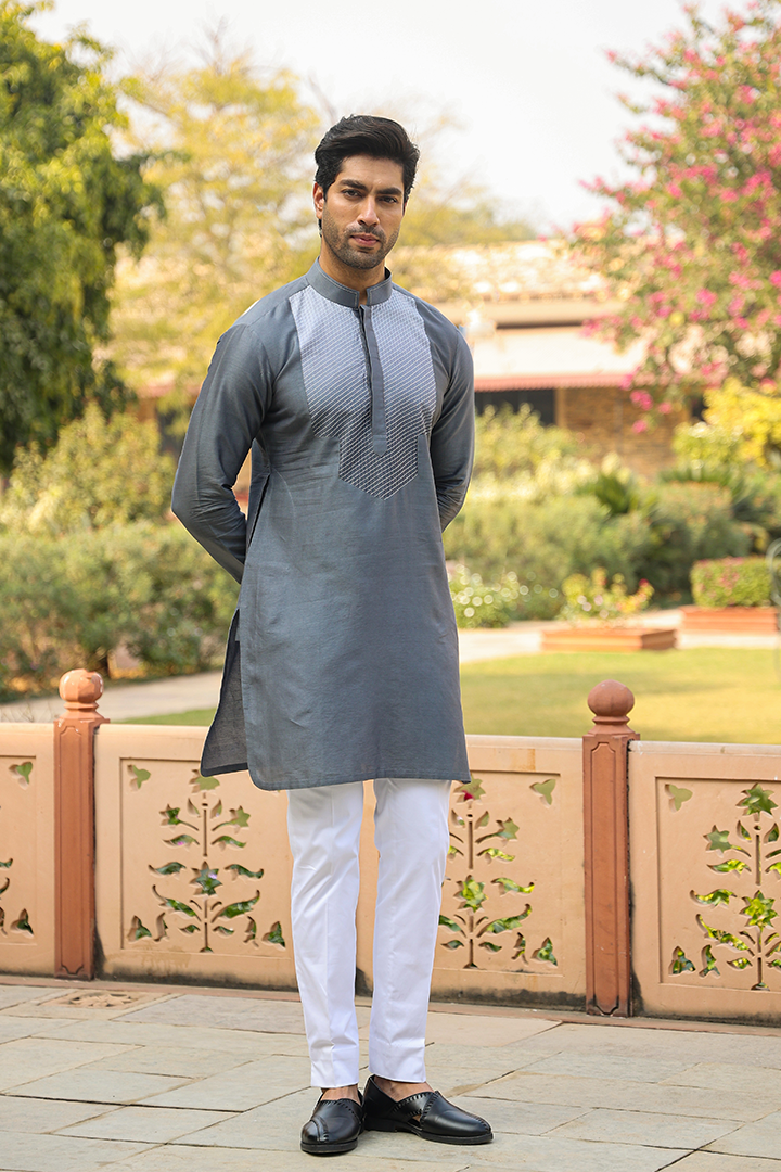 Grey Cross Stitch Ombré Kurta