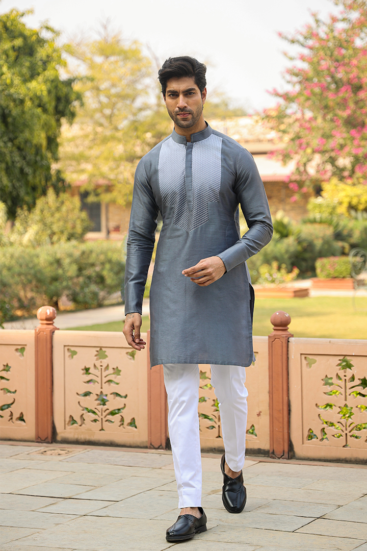 Grey Cross Stitch Ombré Kurta