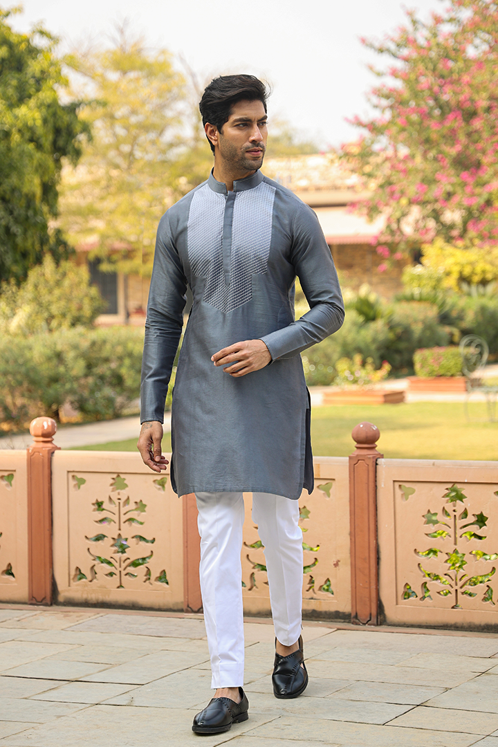 Grey Cross Stitch Ombré Kurta