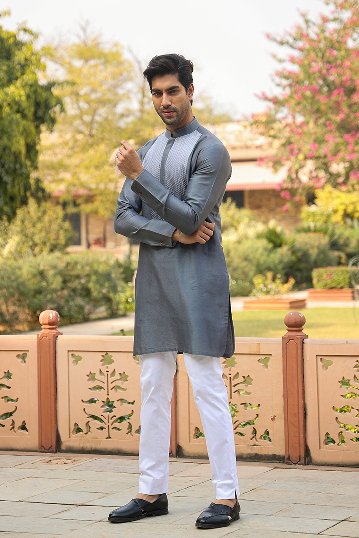 Grey Cross Stitch Ombré Kurta