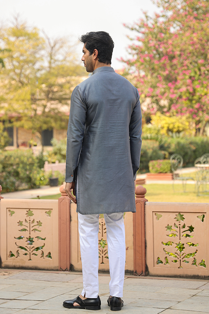 Grey Cross Stitch Ombré Kurta