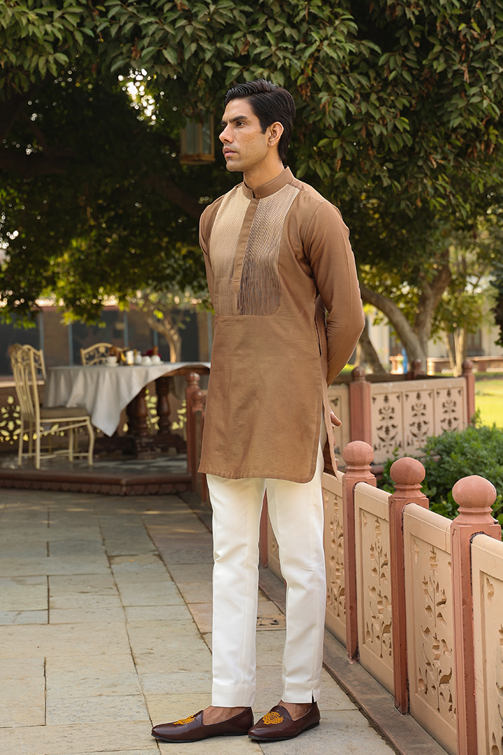 Brown Pintuck Ombré Silk Kurta