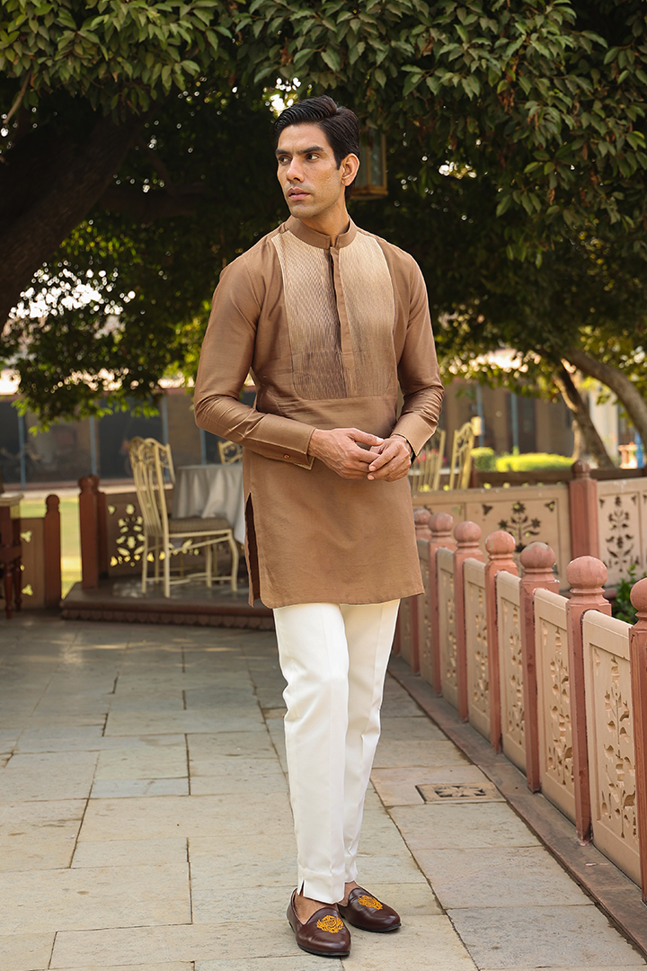 Brown Pintuck Ombré Silk Kurta