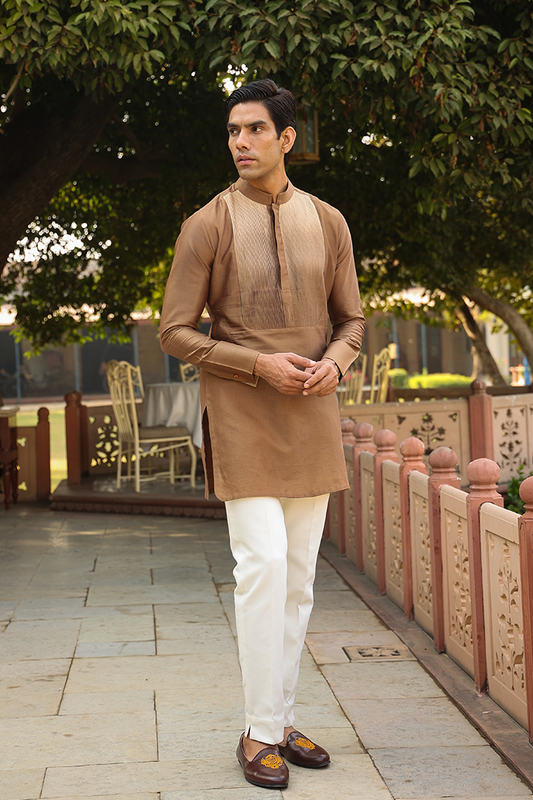 Brown Pintuck Ombré Silk Kurta