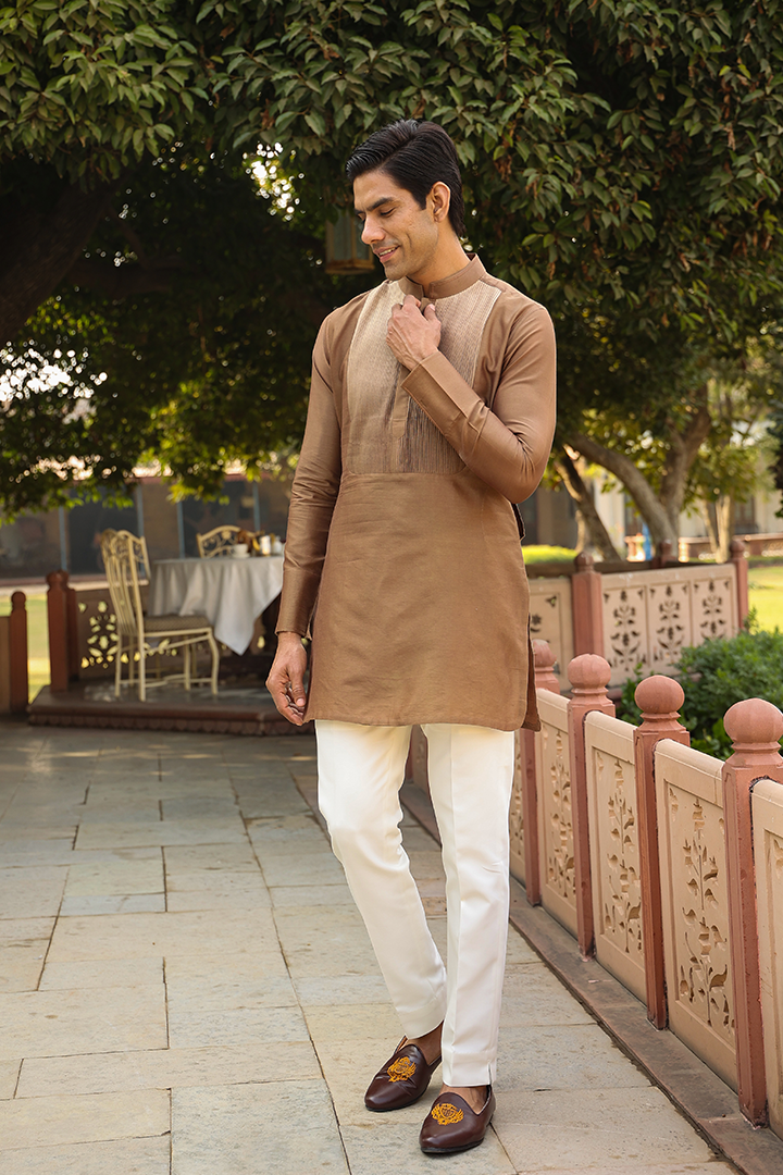 Brown Pintuck Ombré Silk Kurta