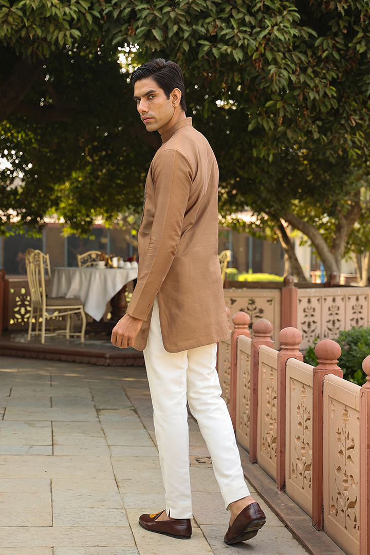 Brown Pintuck Ombré Silk Kurta