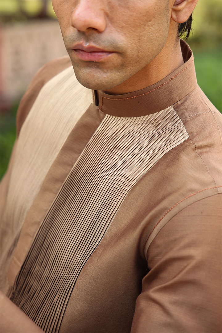 Brown Pintuck Ombré Silk Kurta