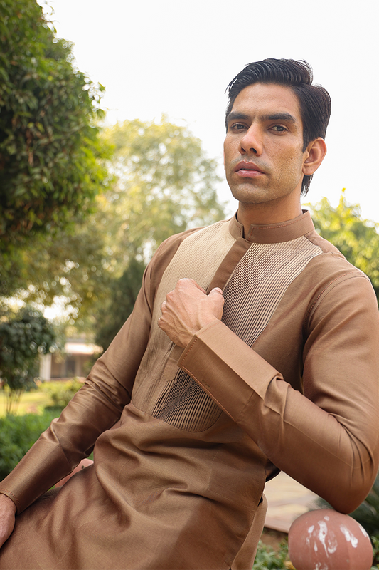 Brown Pintuck Ombré Silk Kurta
