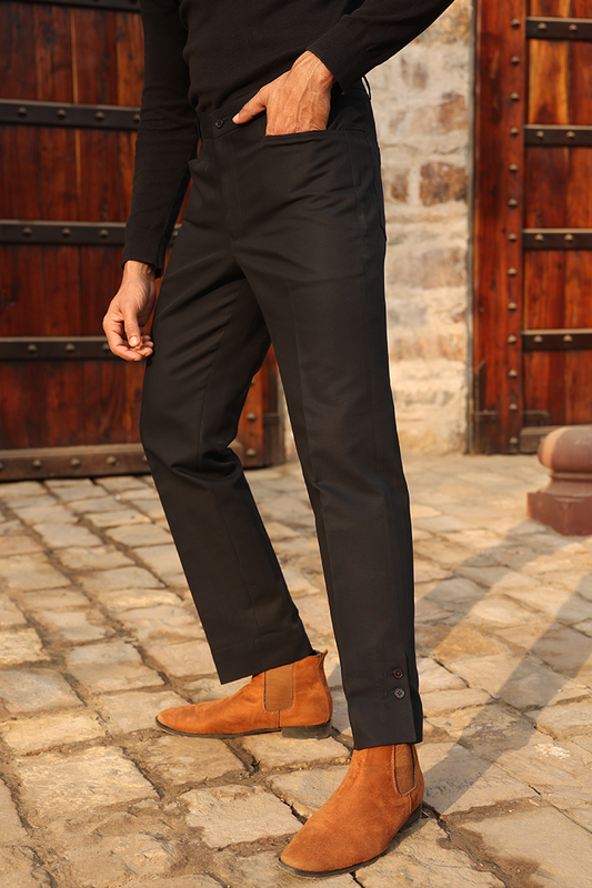 Black Signature Buttoned Bottom Cotton Jeans