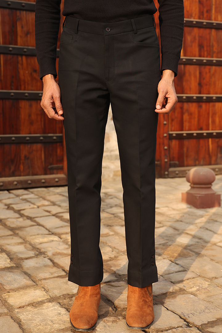 Black Signature Buttoned Bottom Cotton Jeans