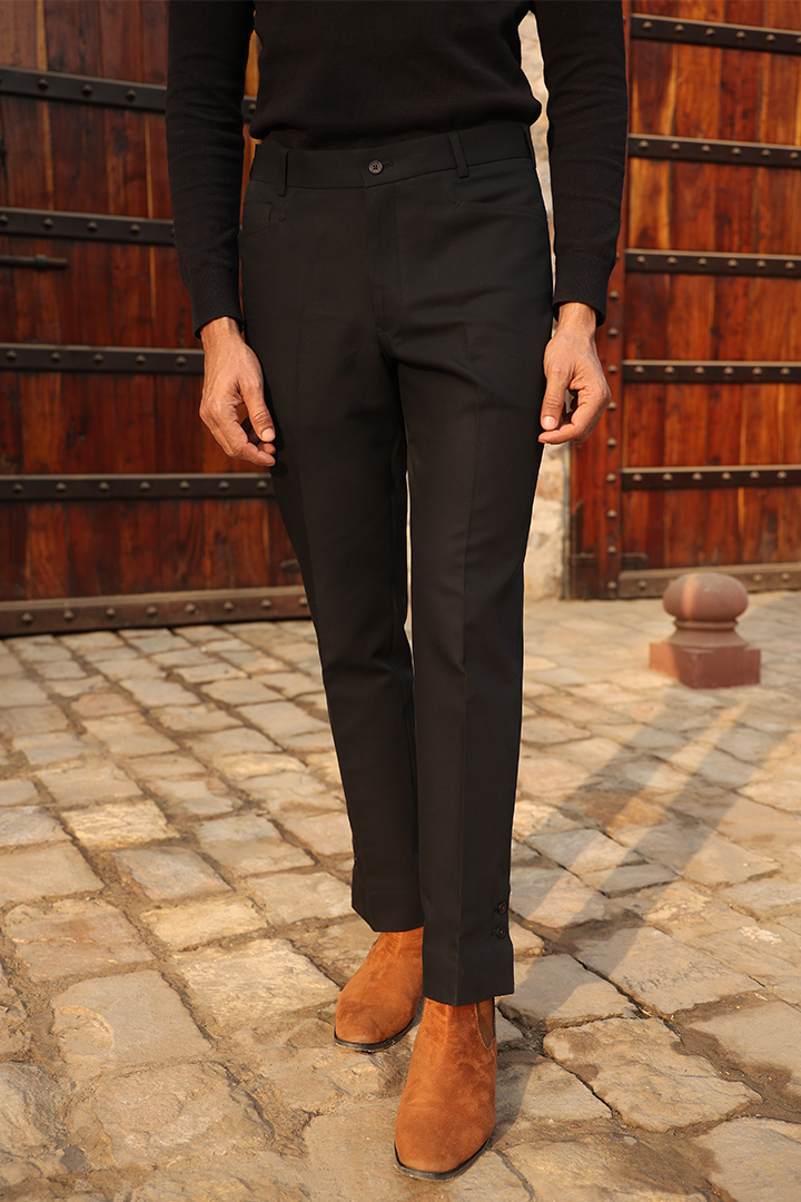 Black Signature Buttoned Bottom Cotton Jeans