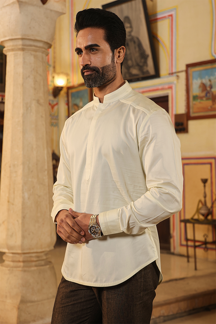 Yellow Signature Corded Kurta Shirt