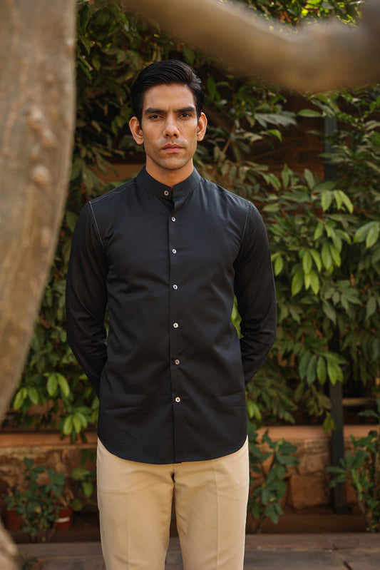 Black Mandarin Threadwork  Shirt