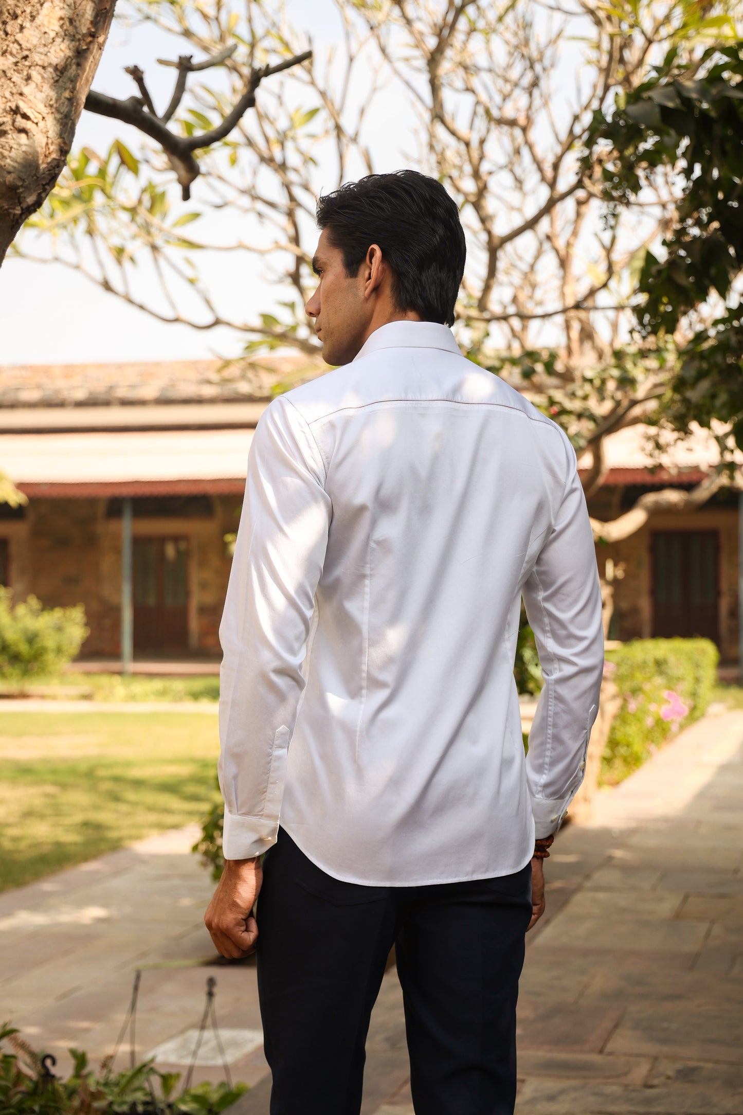 White Threadwork Collar Shirt