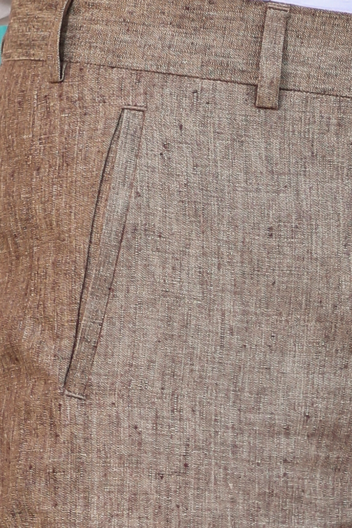Brown Looped Slit Bottom Linen Pants