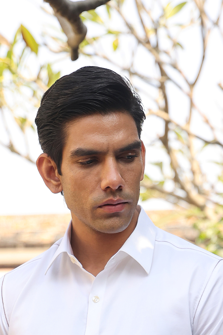 White Threadwork Collar Shirt