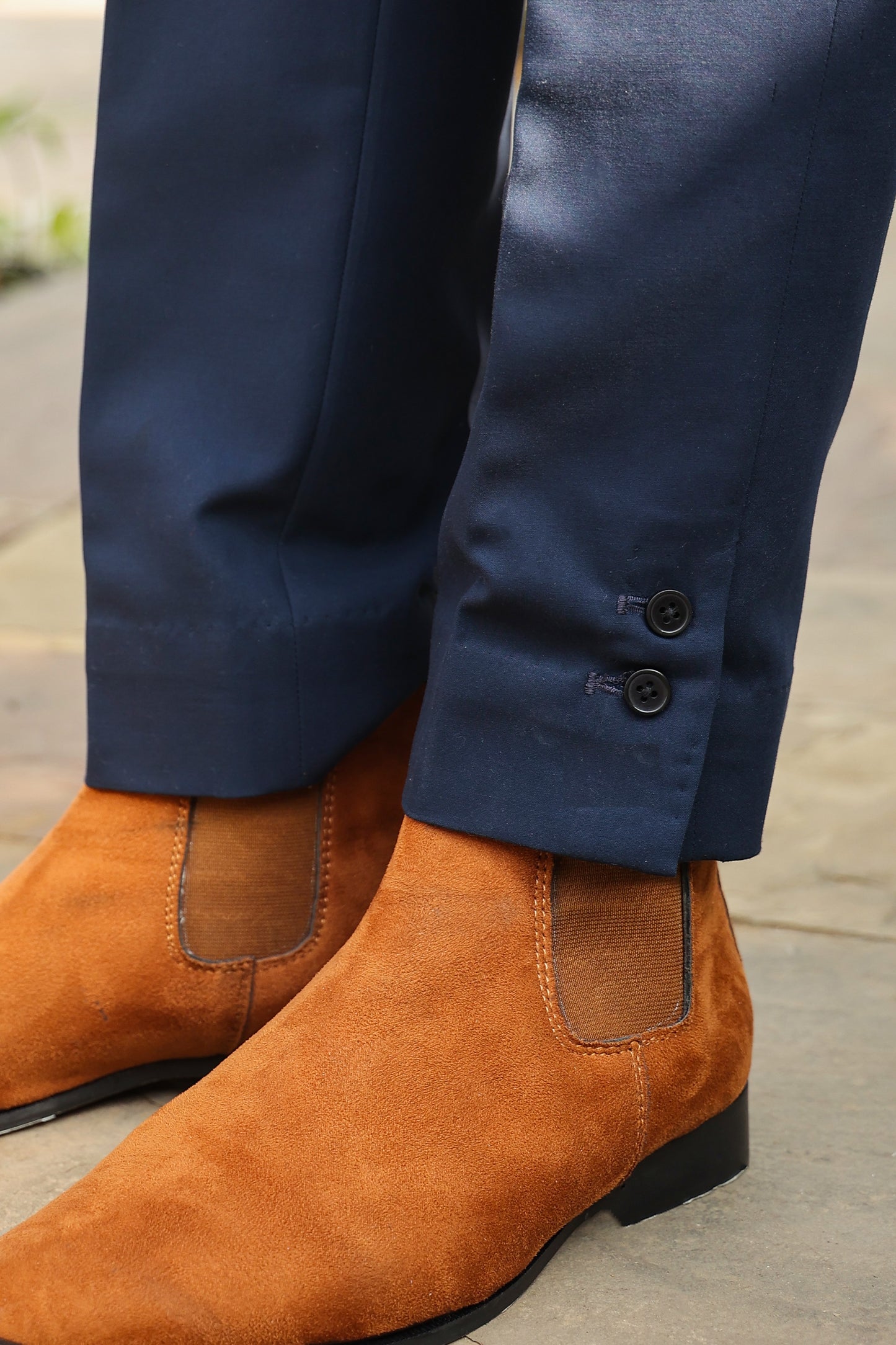 Blue Signature Buttoned Bottom Cotton Jeans