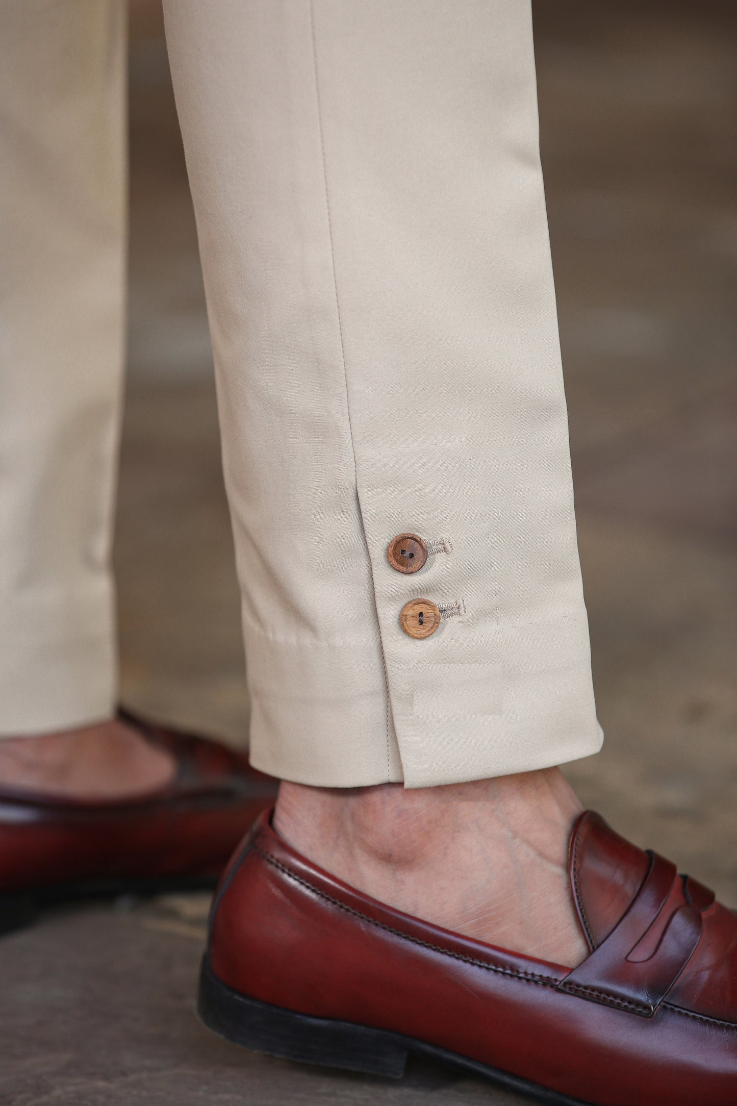 Beige Signature Buttoned Bottom Cotton Jeans