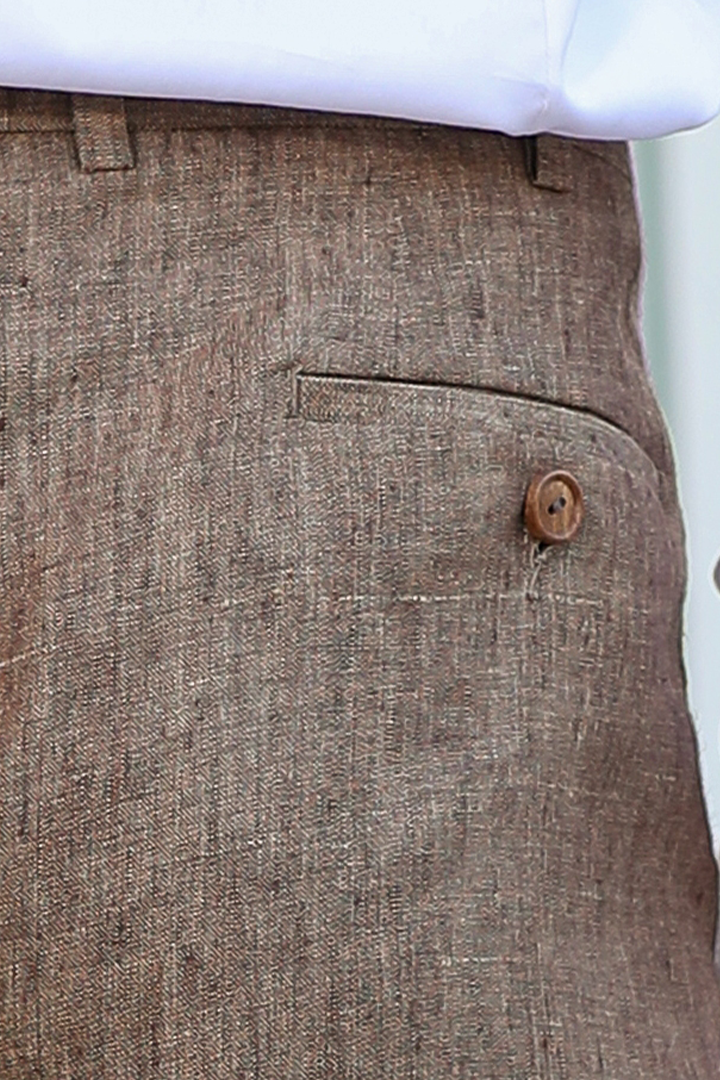 Brown Looped Slit Bottom Linen Pants