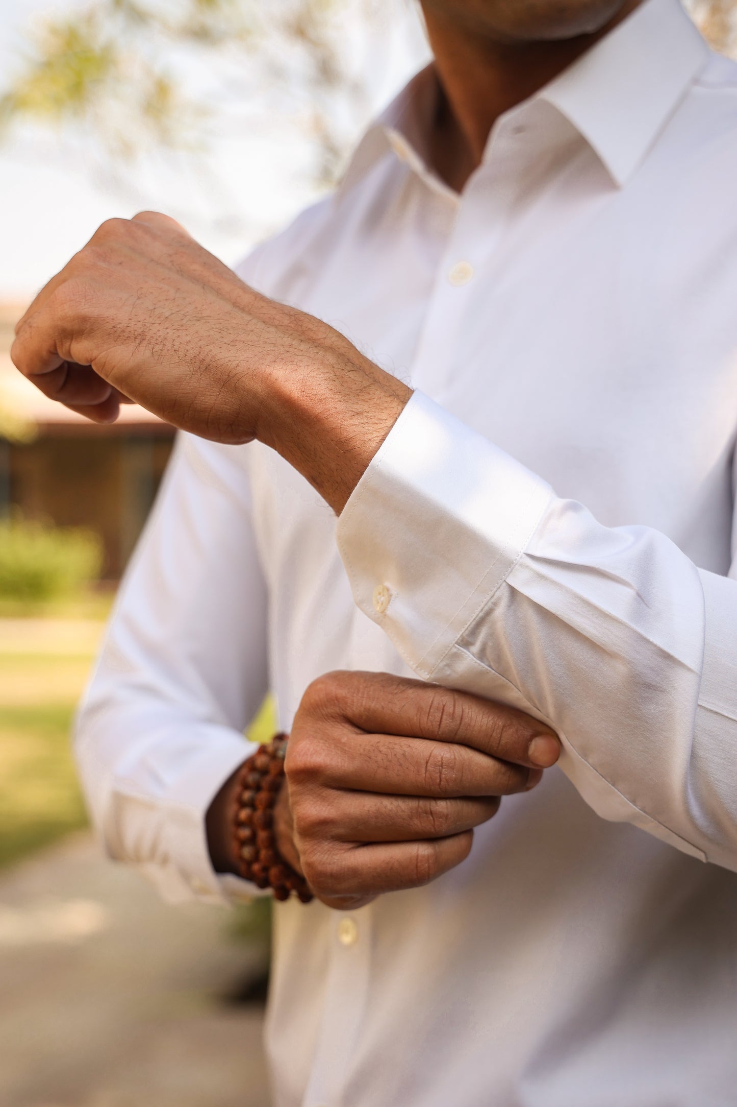 White Threadwork Collar Shirt