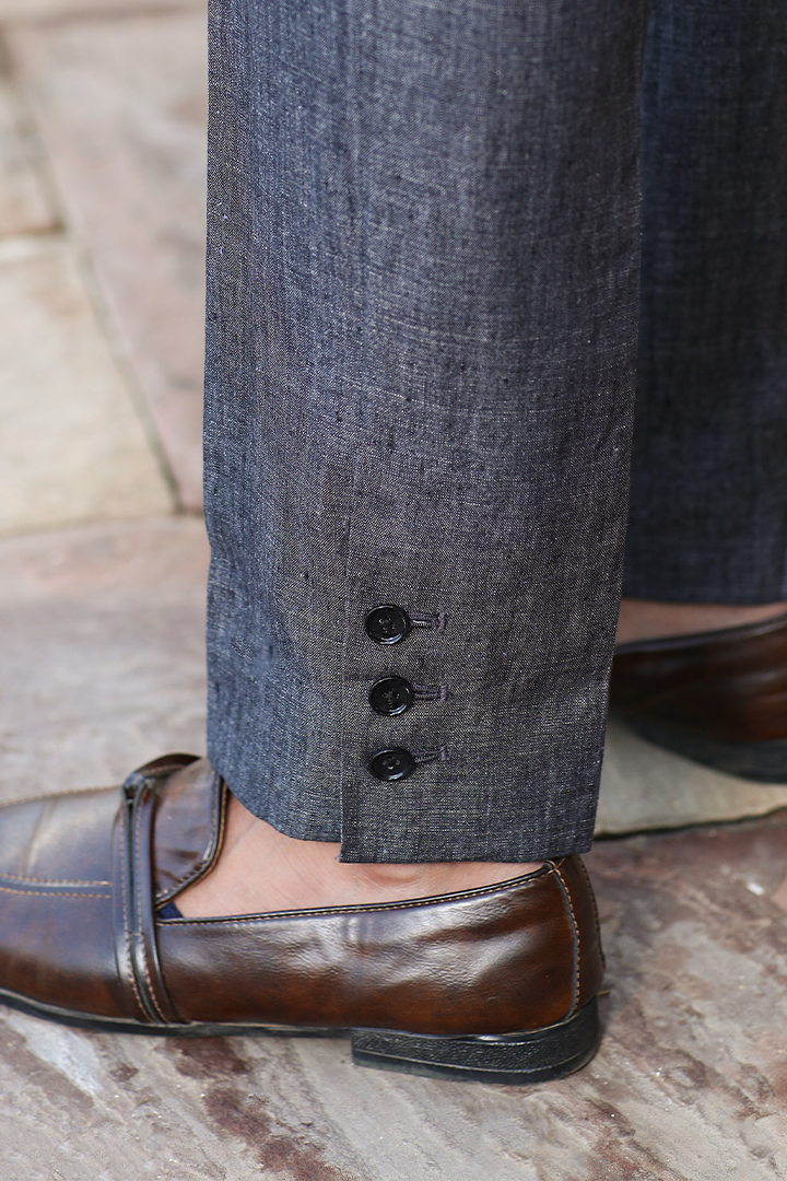Grey Flap Button Bottom Linen Pants