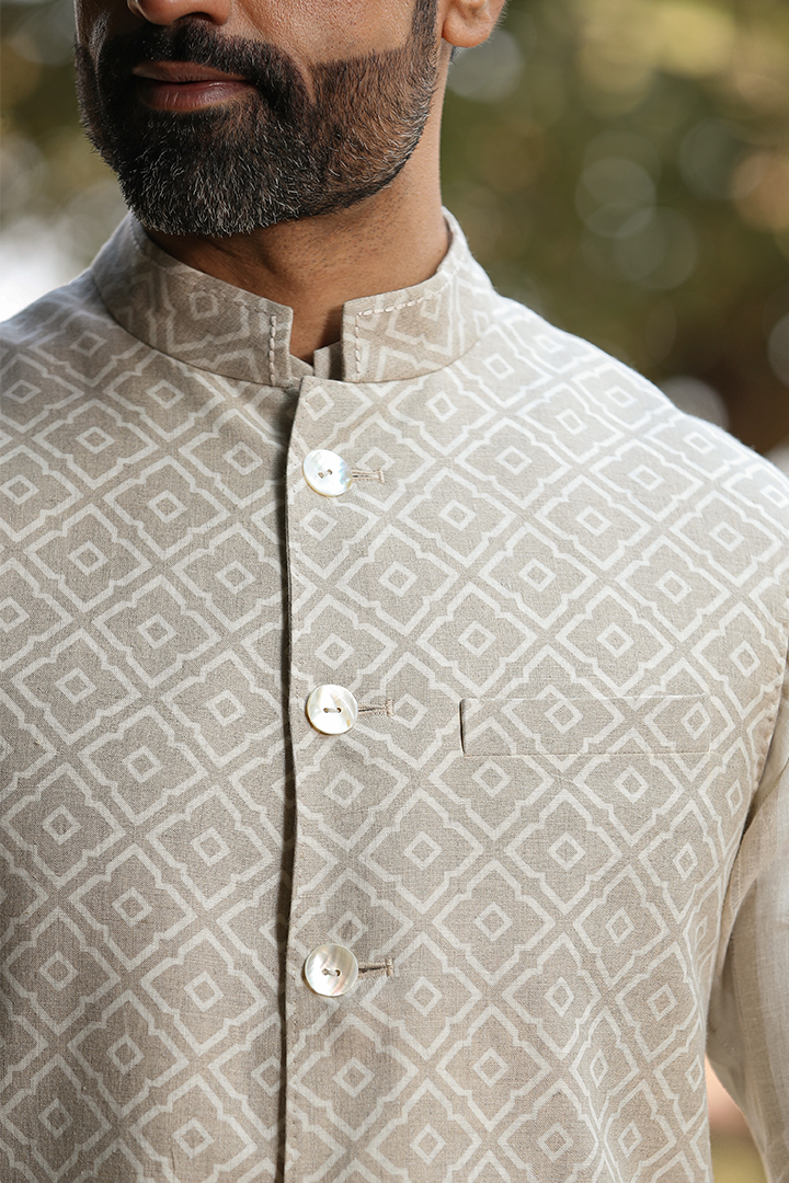 Beige Signature Reversible Moroccon Bandi & Kurta Set