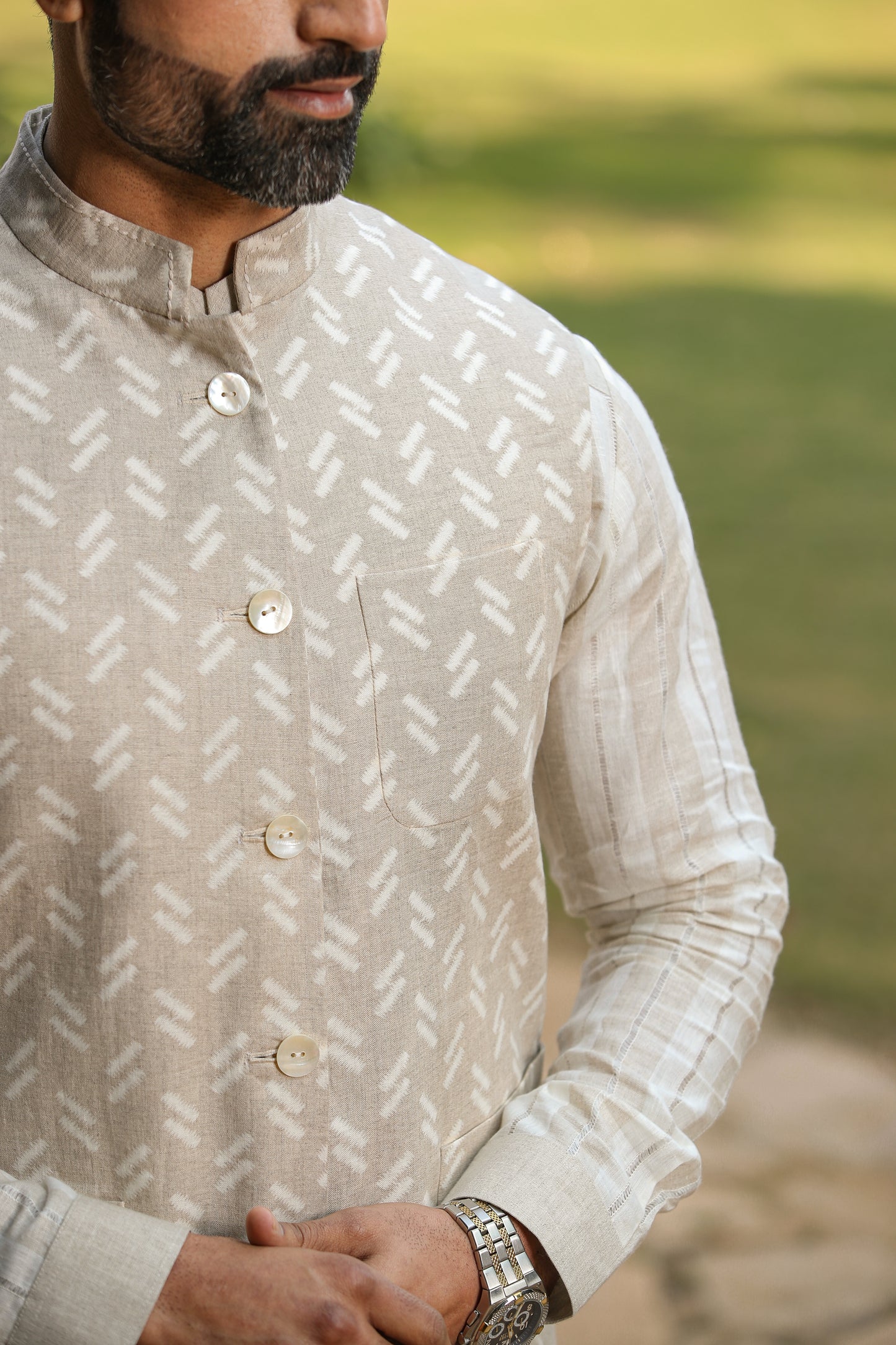Beige Signature Reversible Moroccon Bandi & Kurta Set