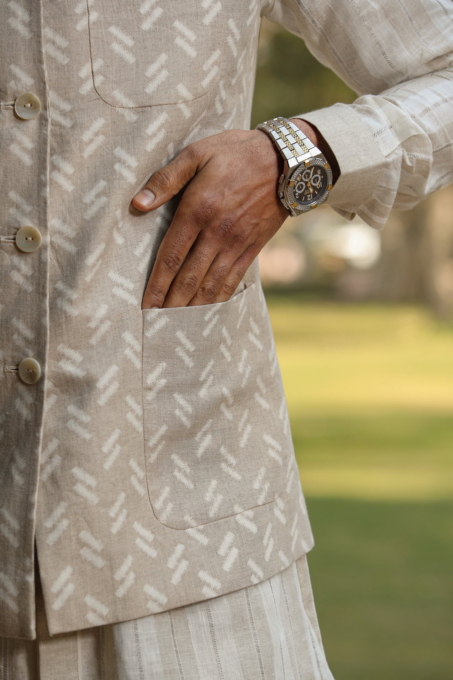 Beige Signature Reversible Moroccon Bandi & Kurta Set