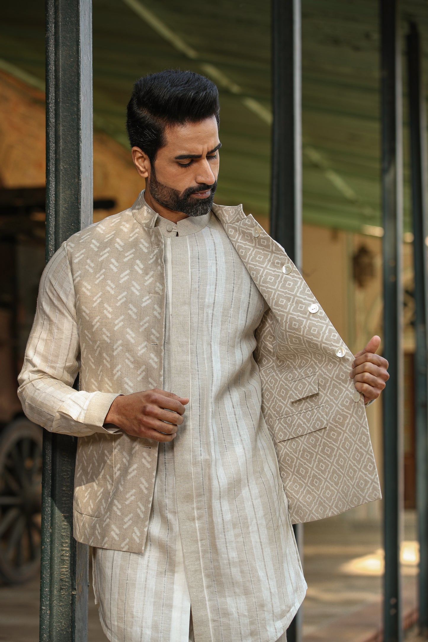 Beige Signature Reversible Moroccon Bandi & Kurta Set
