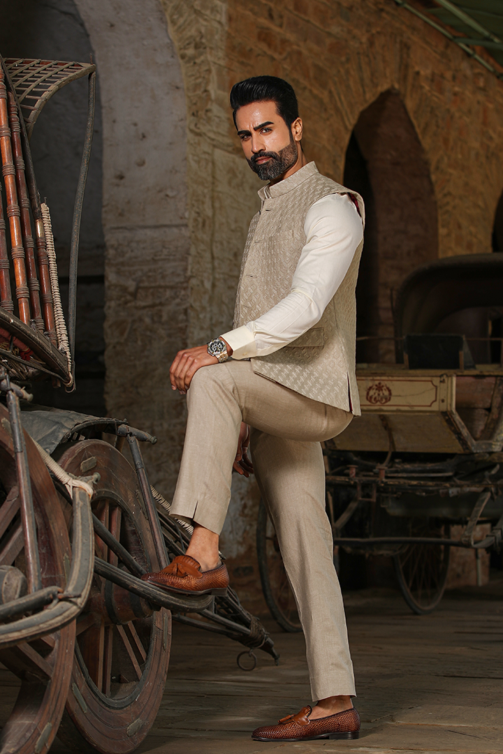 Khaki Looped Slit Bottom Linen Pants