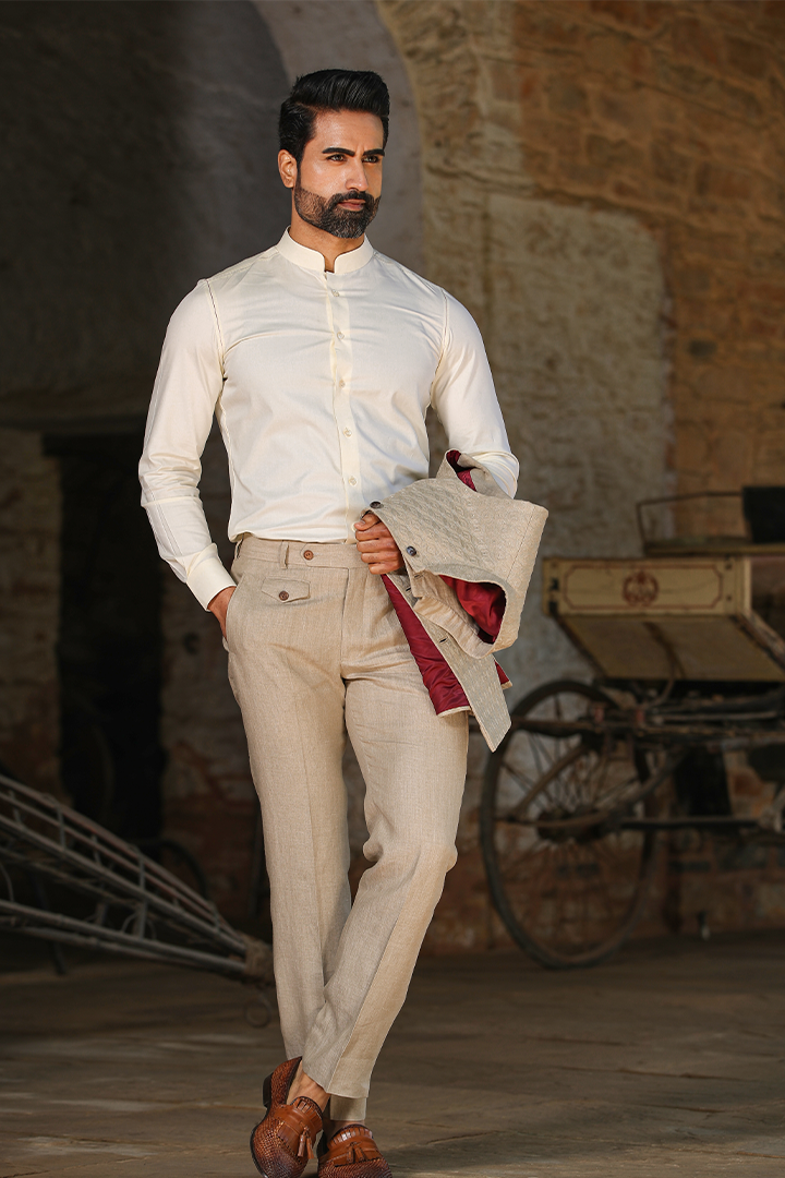 Khaki Looped Slit Bottom Linen Pants