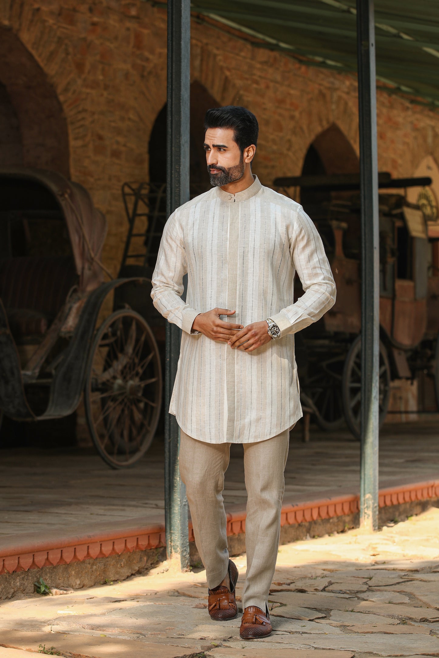 Beige Signature Reversible Moroccon Bandi & Kurta Set