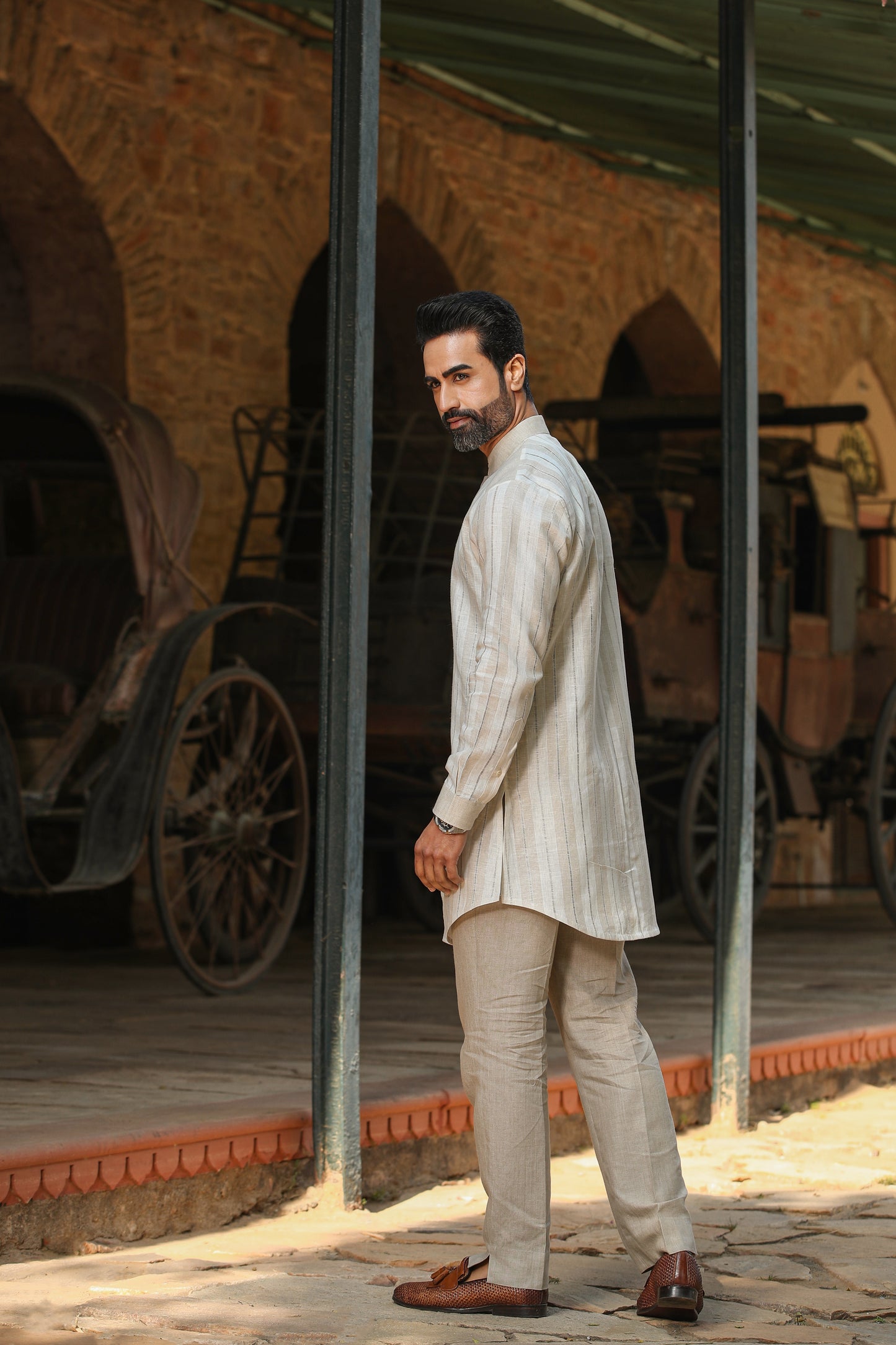 Beige Signature Reversible Moroccon Bandi & Kurta Set