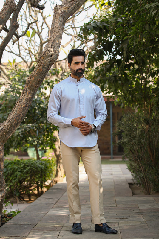 Blue Signature Corded Kurta Shirt