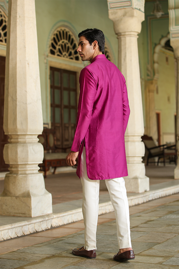 Pink Cross Stitch Ombré Silk Kurta