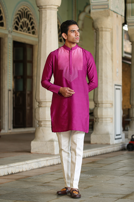 Pink Cross Stitch Ombré Silk Kurta
