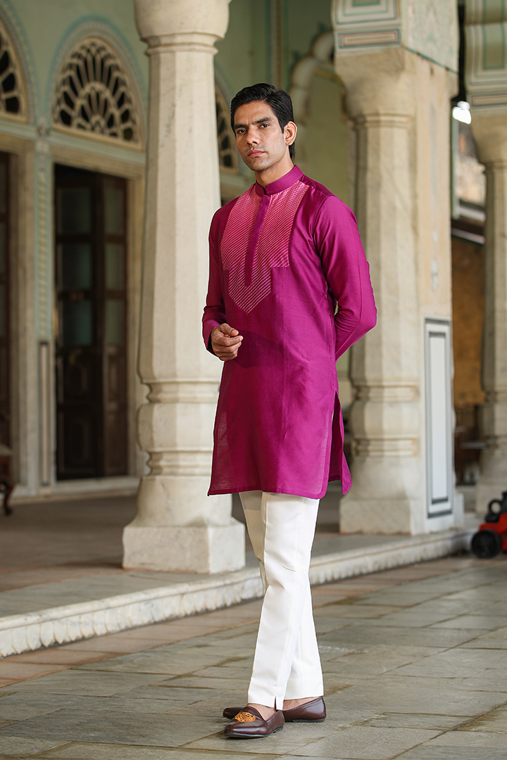Pink Cross Stitch Ombré Silk Kurta