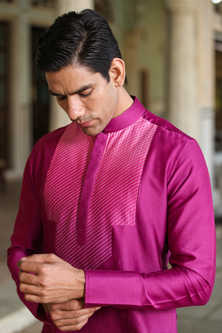 Pink Cross Stitch Ombré Silk Kurta