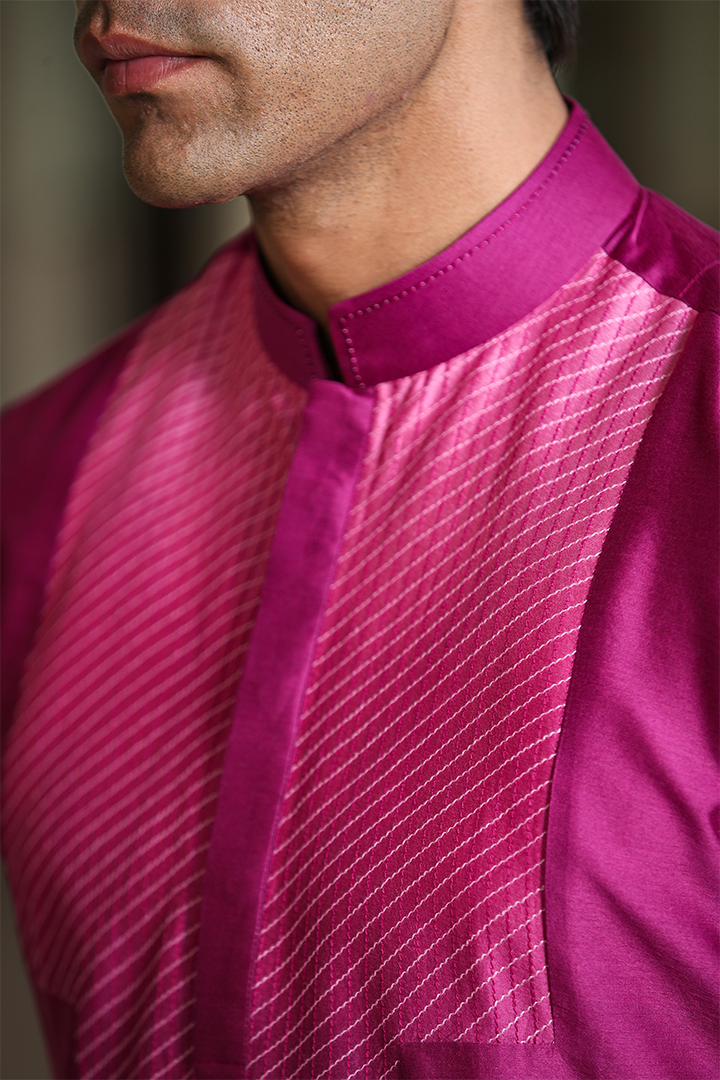 Pink Cross Stitch Ombré Silk Kurta