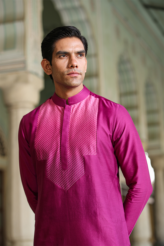 Pink Cross Stitch Ombré Silk Kurta