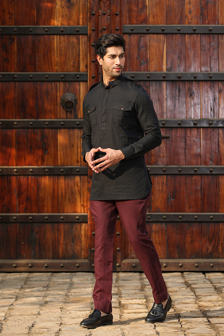 Black Signature Solid Kurta Shirt