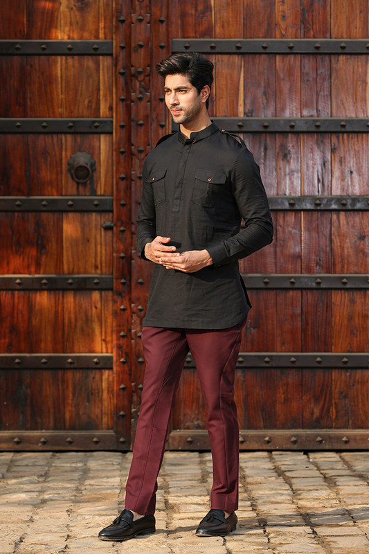 Black Signature Solid Kurta Shirt