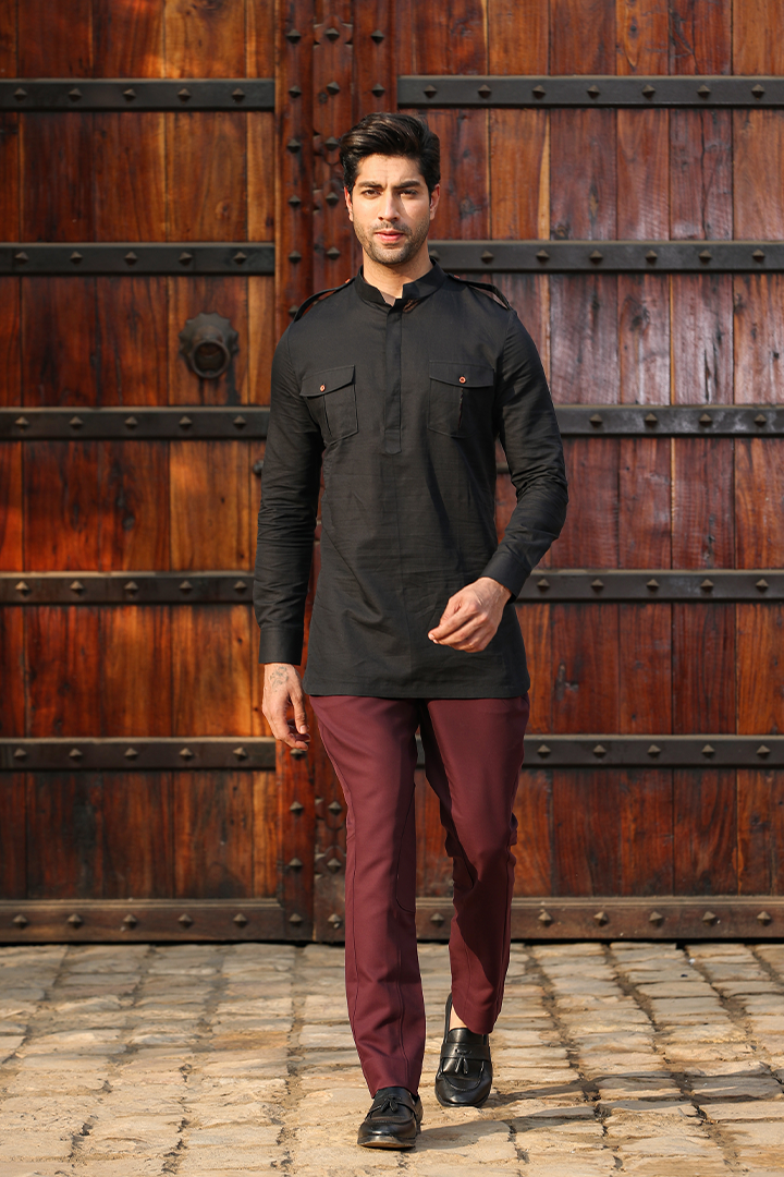 Black Signature Solid Kurta Shirt