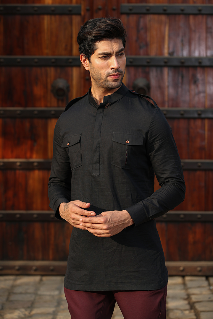 Black Signature Solid Kurta Shirt